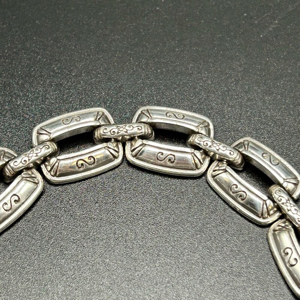 Brighton silver-plated rectangle link bracelet with dangling flower charm #H35 - Picture 8 of 11